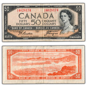 SOLD $50 1954 Bank of Canada Note Beattie-Coyne A/H Prefix BC-42a - Circulated