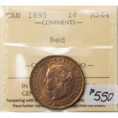 SOLD Canada 1895 1 Large Cent Coin - ICCS MS-64 Red