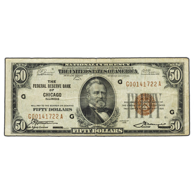 SOLD United States 1929 $50 National Note Chicago Fr. 1880G