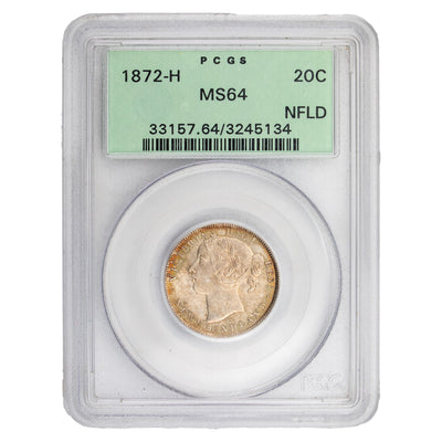 Newfoundland 1872-H 20 Cents Silver Coin - PCGS MS-64