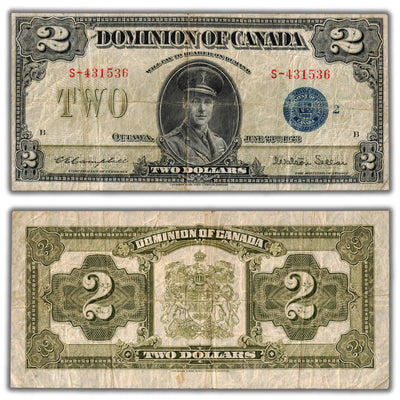 $2 1923 Dominion of Canada Note Campbell-Sellar Blue Seal Series S DC-26i - Fine+