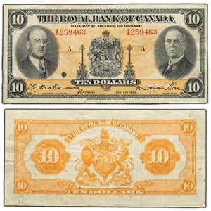 SOLD $10 1935 Royal Bank of Canada Chartered Note #630-18-04a - VF