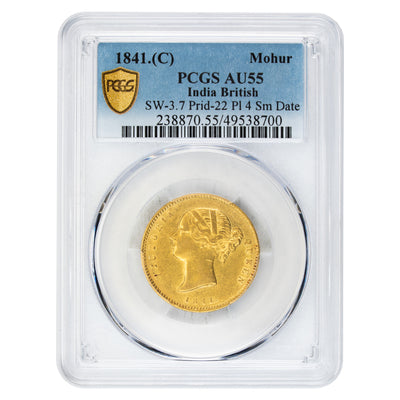 SOLD India 1841 (C) Plain 4 Small Date Mohur Gold Coin Prid #22 - PCGS AU-55