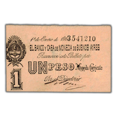 Argentina Banco y Casa de Moneda 1864 1 One Peso Note P #S441b