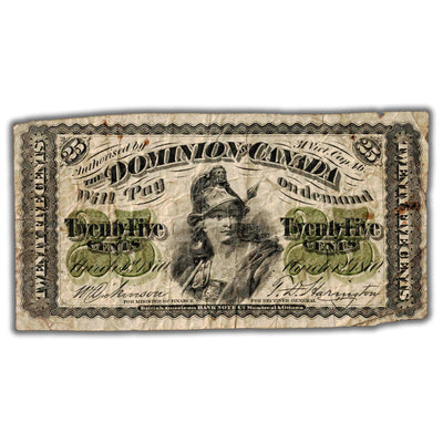 25 Cents 1870 Dominion of Canada Shinplaster Note DC-1c - Rust Spots