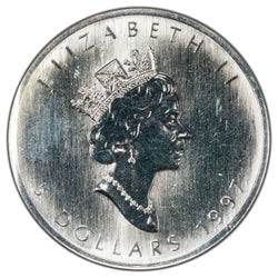 Canada 1997 $5 1oz .999 Fine Silver Maple Leaf Key Date! - ICCS MS-67