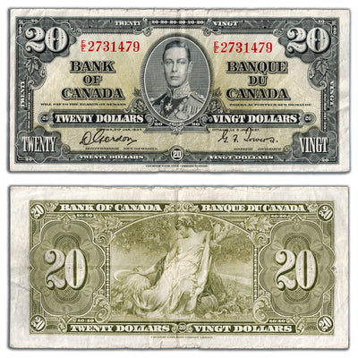 $20 1937 Bank of Canada Note Gordon-Towers E/E Prefix BC-25b - F/VF