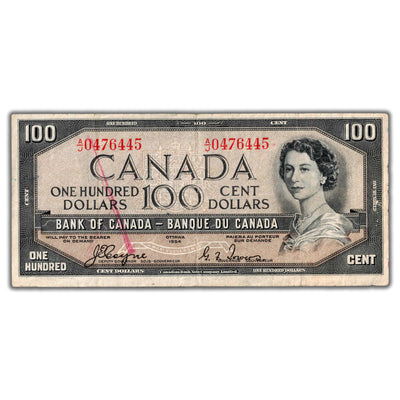 SOLD $100 1954 Bank of Canada Note Devil Face Coyne-Towers BC-35a - Writing
