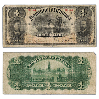 SOLD $1 1898 Dominion of Canada Note Series J DC-13b - Missing Corner Tip