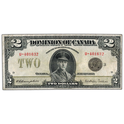 $2 1923 Dominion of Canada Note Black Seal Series U DC-26j - VF