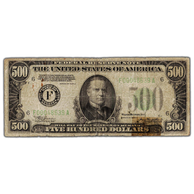 SOLD United States 1934 $500 Atlanta Federal Reserve Note Fr. 2201-F - Tear/Tape/Rust