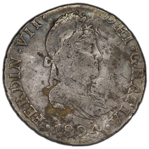 SOLD Spain 1824-J 2 Reales Silver Coin Seville KM #460.3