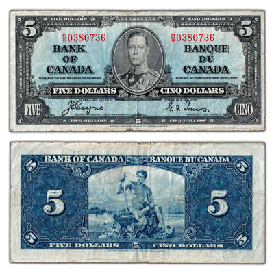 $5 1937 Bank of Canada Note Coyne-Towers H/S Prefix BC-23c - Fine