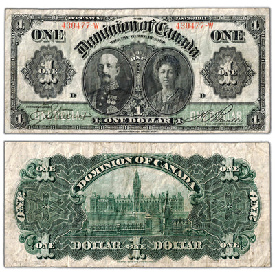 SOLD $1 1911 Dominion of Canada Note Black Line Series W DC-18d-i - Fine