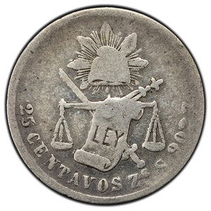 SOLD Mexico 1882 Zacatecas 25 Centavos Silver Coin KM #406.9