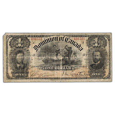 SOLD $1 1898 Dominion of Canada Note Series J DC-13b - Missing Corner Tip