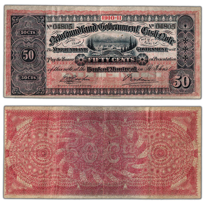 50 Cents 1910-11 Newfoundland Government Cash Note NF-8A - Nice VF/EF