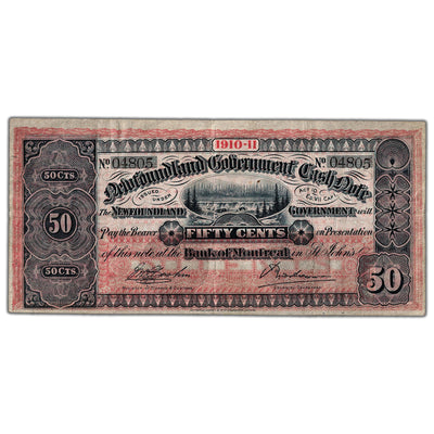 50 Cents 1910-11 Newfoundland Government Cash Note NF-8A - Nice VF/EF