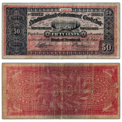 50 Cents 1912-3 Newfoundland Government Cash Note NF-8c - VF+