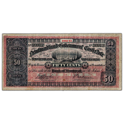 50 Cents 1912-3 Newfoundland Government Cash Note NF-8c - VF+