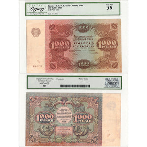 SOLD Russia 1922 1000 Rubles Note P #136 - Legacy VF-30
