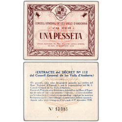 Andorra 1936 1 One Pesseta Note P #6 - EF