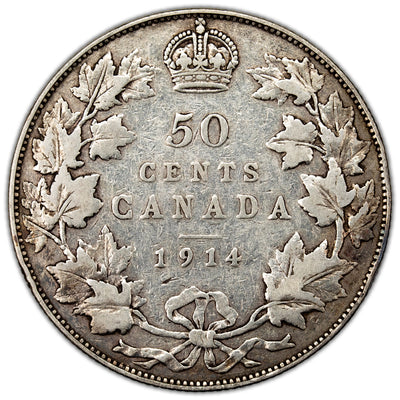 SOLD Canada 1914 50 Cents Half Dollar Silver Coin - Fine