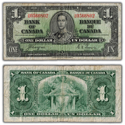 $1 1937 Bank of Canada Note Coyne-Towers O/N Prefix BC-21d - Fine