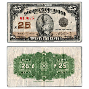 SOLD 25 Cents 1923 Dominion of Canada Shinplaster Note DC-24c - F/VF