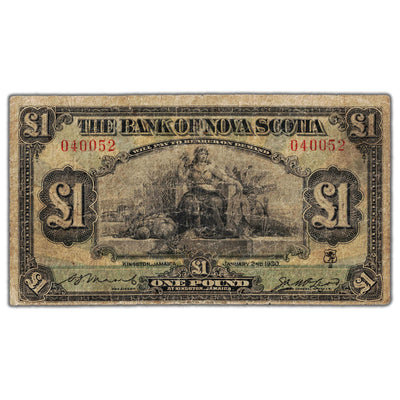 1 Pound 1930 Bank of Nova Scotia Jamaica Chartered Note #550-38-04-02 - VG