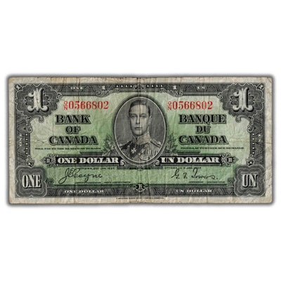 $1 1937 Bank of Canada Note Coyne-Towers O/N Prefix BC-21d - Fine