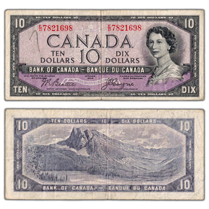 SOLD $10 1954 Bank of Canada Note Devil Face E/D Prefix BC-32b - Writing/Faded Back