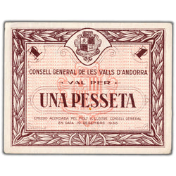 Andorra 1936 1 One Pesseta Note P #6 - EF