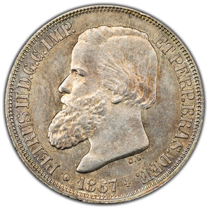 SOLD Brazil 1867 200 Reis Silver Coin KM #471