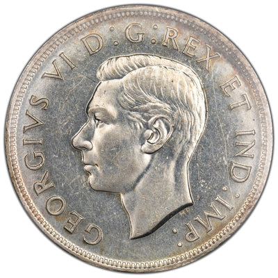 Canada 1947 Maple Leaf Dbl HP $1 Silver Dollar Coin - ICCS AU-55