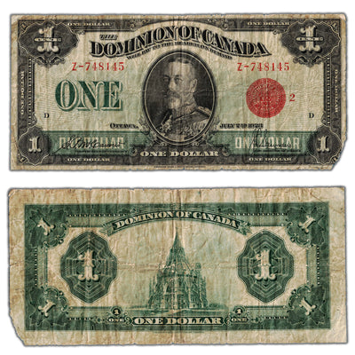 $1 1923 Dominion of Canada Note Red Seal Series Z DC-25g - Missing Corner