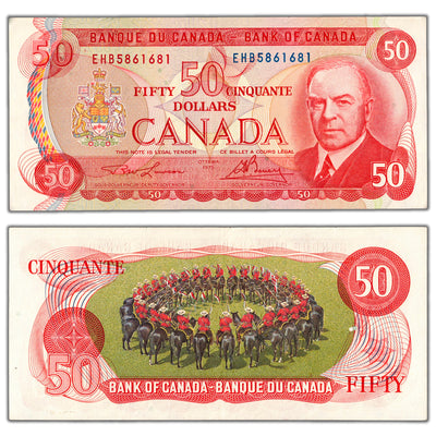 $50 1975 Bank of Canada Note Lawson-Bouey EHB Prefix BC-51a-i - AU+