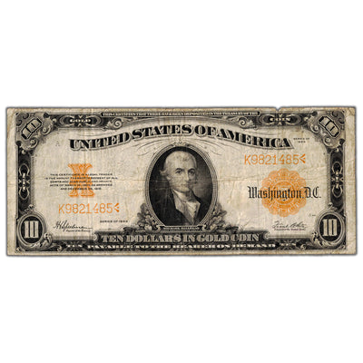 SOLD United States 1922 $10 Ten Dollars Gold Certificate Note Fr. 1173 - Circulated