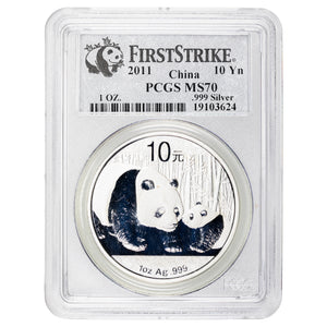 SOLD China 2011 10 Yuan 1oz .999 Fine Silver Panda Coin - PCGS MS-70 First Strike