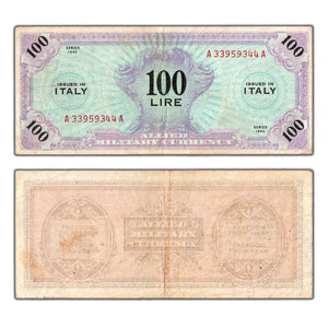 SOLD Italy 1943 100 Lire Military Currency Note P #M15b - Very Fine