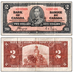 $2 1937 Bank of Canada Note Coyne-Towers L/R Prefix BC-22c - VF