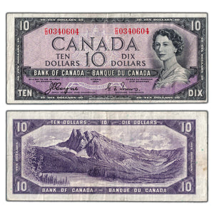 SOLD $10 1954 Bank of Canada Note Devil Face C/D Prefix BC-32a - Minor Edge Tear