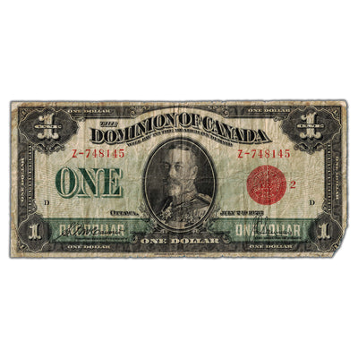 $1 1923 Dominion of Canada Note Red Seal Series Z DC-25g - Missing Corner