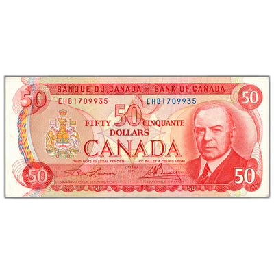 SOLD $50 1975 Bank of Canada Note Lawson-Bouey EHB Prefix BC-51a-i - EF+