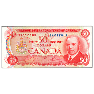 $50 1975 Bank of Canada Note Crow-Bouey EHG Prefix BC-51b - AU+