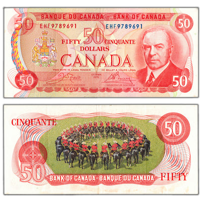 SOLD $50 1975 Bank of Canada Note Crow-Bouey EHF Prefix BC-51b - EF