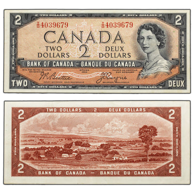 SOLD $2 1954 Bank of Canada Note Devil Face I/B Prefix BC-30b - EF