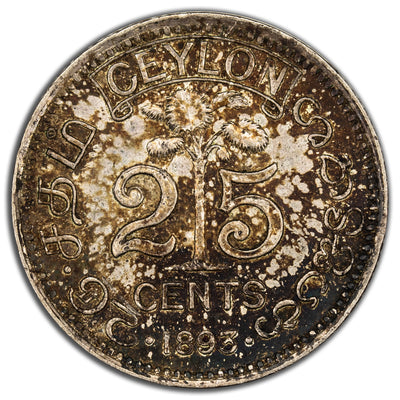 Ceylon 1893 25 Cents Silver Coin