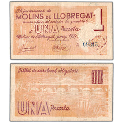 Spain Molins de Llobregat 1937 1 Pesseta Note - Circulated