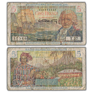 SOLD Saint Pierre & Miquelon ND (1950-60) 5 Five Francs Note P #22